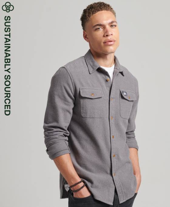 Superdry cămașă de flanel trailsman din bumbac organic îmbrăcăminte gri bărbați JX0Z192
