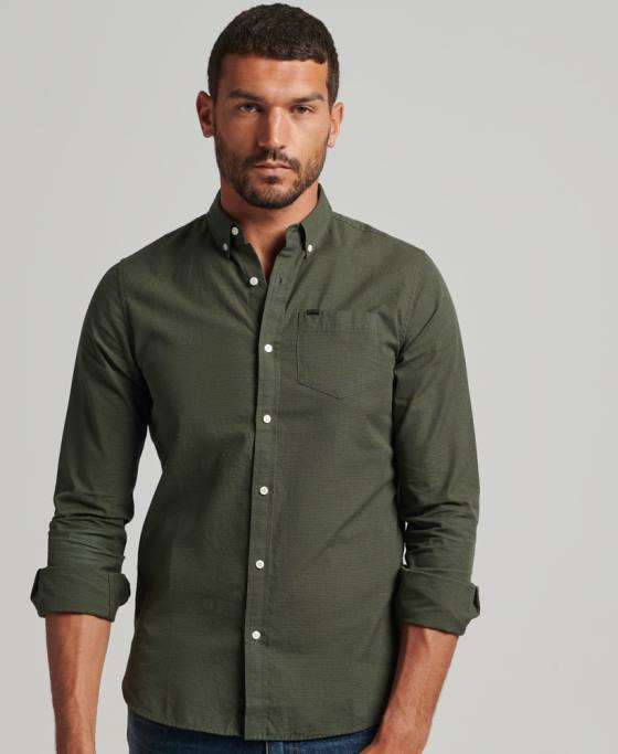 Superdry cămașă din bumbac micro check îmbrăcăminte verde bărbați JX0Z231