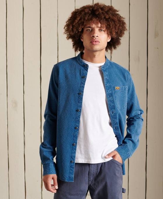Superdry cămașă indigo henley workwear îmbrăcăminte albastru bărbați JX0Z213