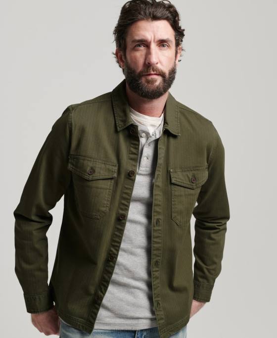 Superdry magazin negustor - supracămașă în schemă îmbrăcăminte verde bărbați JX0Z139