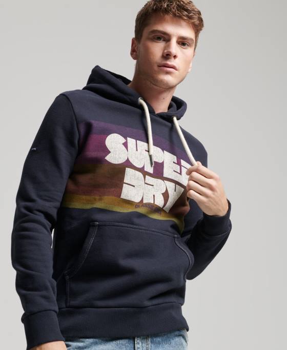 Superdry Hanorac cu dungi anii 70 îmbrăcăminte marina bărbați JX0Z5135