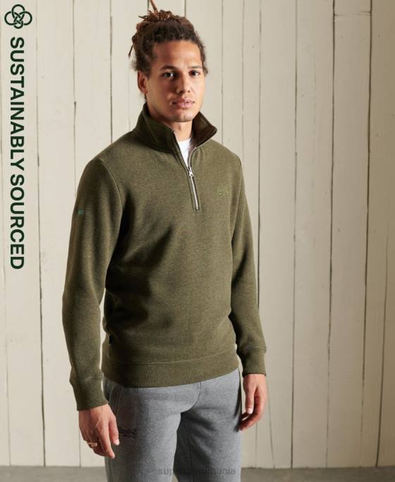 Superdry Hanorac henley cu fermoar brodat cu logo vintage îmbrăcăminte kaki bărbați JX0Z5033