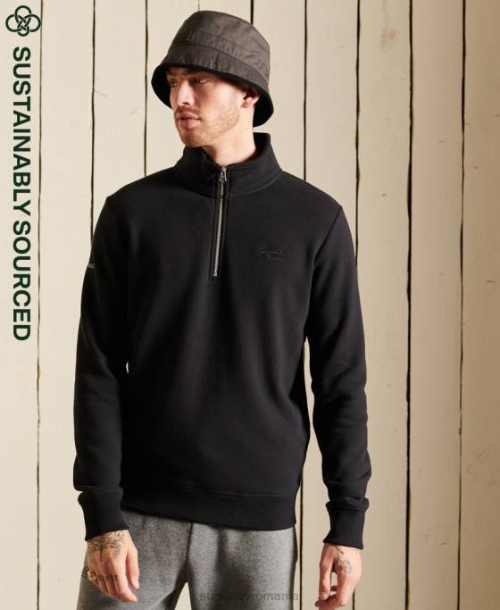 Superdry Hanorac henley cu fermoar brodat cu logo vintage îmbrăcăminte negru bărbați JX0Z821