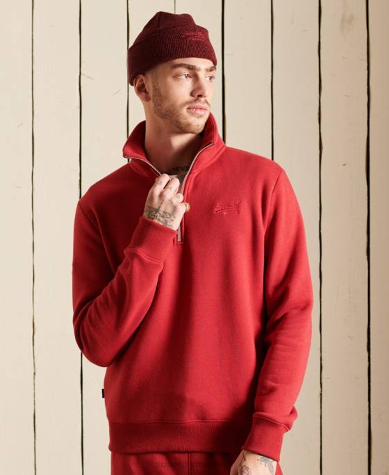 Superdry Hanorac henley cu fermoar brodat cu logo vintage îmbrăcăminte roșu bărbați JX0Z5231