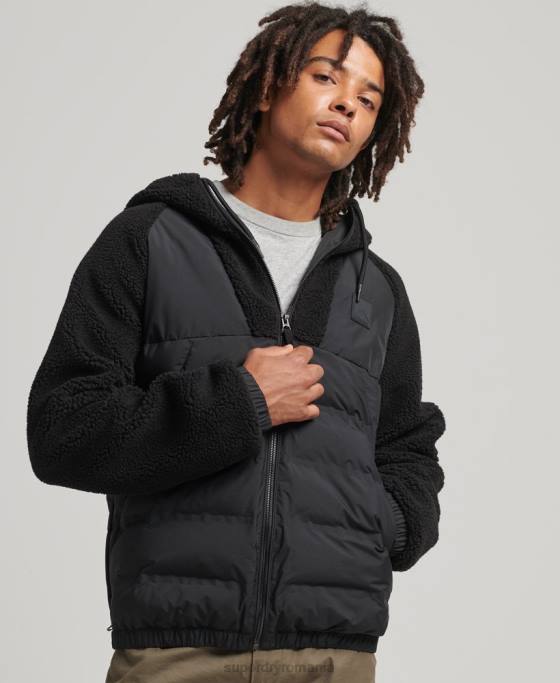 Superdry Hanorac hibrid din polar de munte cu fermoar îmbrăcăminte negru bărbați JX0Z5015