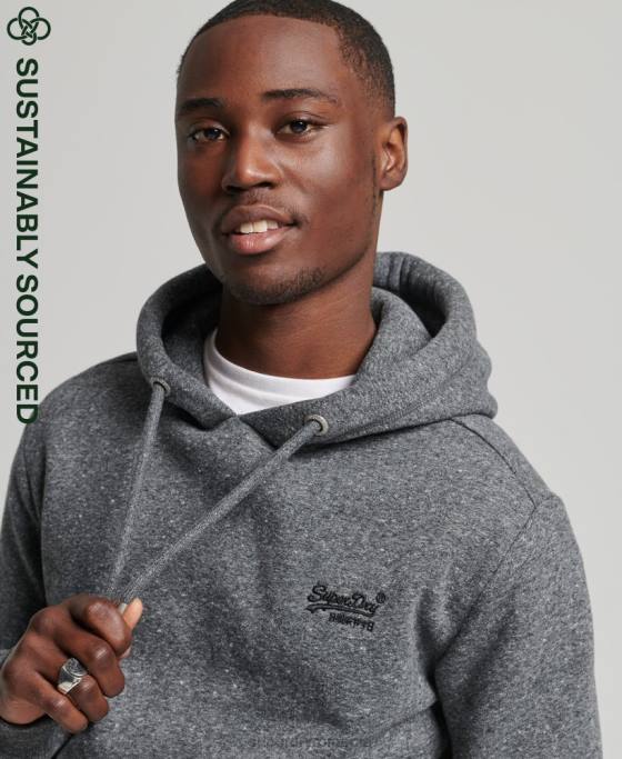 Superdry hanorac brodat cu logo vintage din bumbac organic îmbrăcăminte gri inchis bărbați JX0Z5069