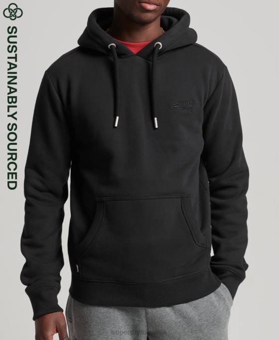 Superdry hanorac brodat cu logo vintage din bumbac organic îmbrăcăminte negru bărbați JX0Z716