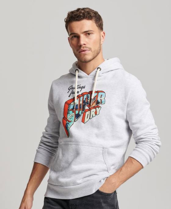 Superdry hanorac cu autocolant de călătorie îmbrăcăminte gri deschis bărbați JX0Z720