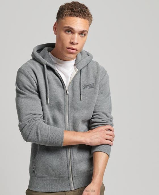 Superdry hanorac cu fermoar brodat cu logo vintage din bumbac organic îmbrăcăminte gri bărbați JX0Z577