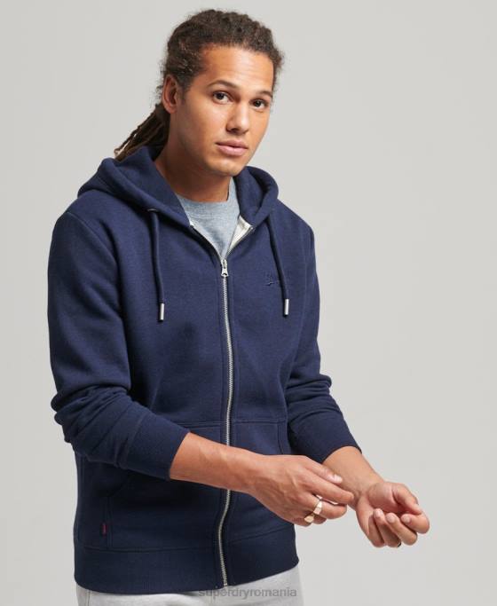 Superdry hanorac cu fermoar brodat cu logo vintage din bumbac organic îmbrăcăminte marina bărbați JX0Z5052