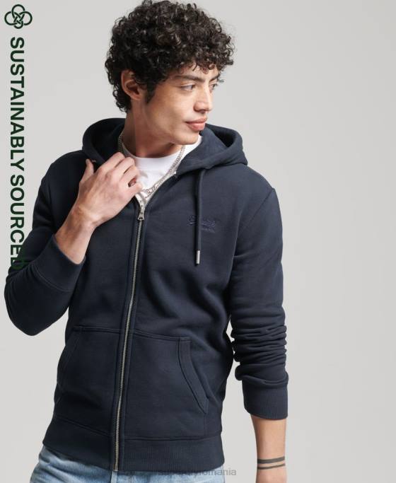 Superdry hanorac cu fermoar brodat cu logo vintage din bumbac organic îmbrăcăminte marina bărbați JX0Z5183