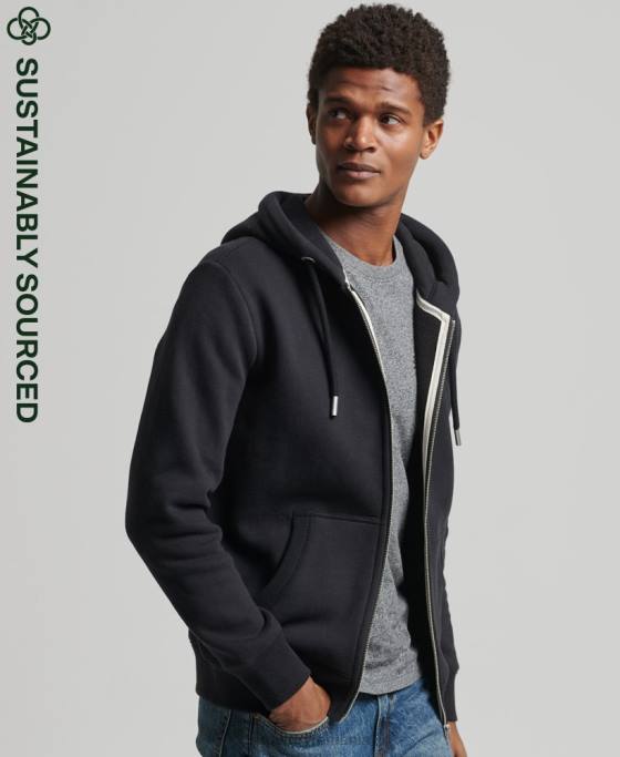 Superdry hanorac cu fermoar brodat cu logo vintage din bumbac organic îmbrăcăminte negru bărbați JX0Z516