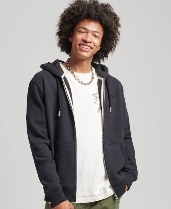 Superdry hanorac cu fermoar brodat cu logo vintage din bumbac organic îmbrăcăminte negru bărbați JX0Z612