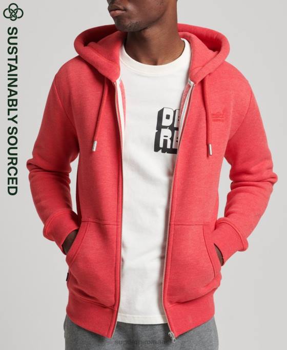 Superdry hanorac cu fermoar brodat cu logo vintage din bumbac organic îmbrăcăminte roșu bărbați JX0Z827