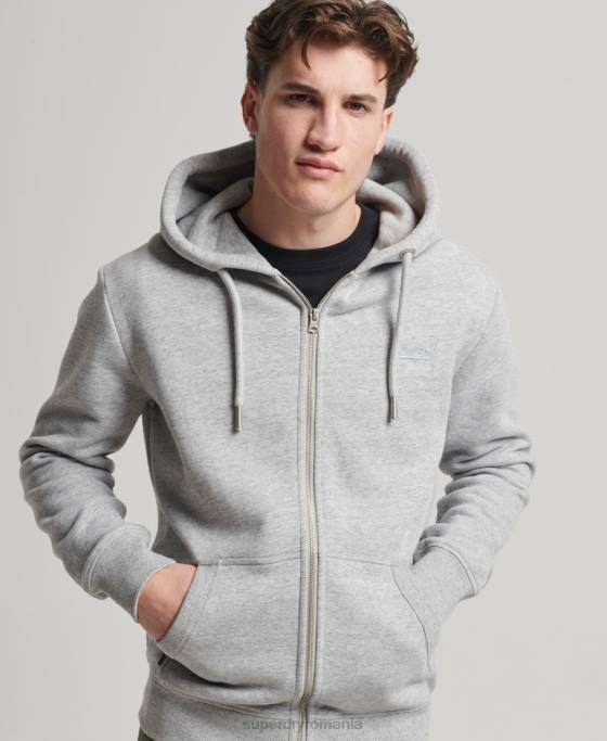 Superdry hanorac cu fermoar brodat cu logo vintage îmbrăcăminte gri bărbați JX0Z792