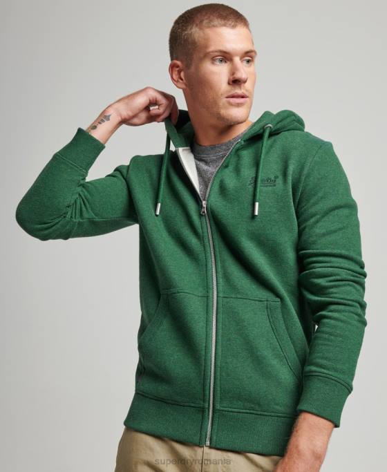 Superdry hanorac cu fermoar brodat cu logo vintage îmbrăcăminte verde bărbați JX0Z465