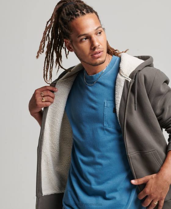 Superdry hanorac cu fermoar căptușit cu borg esențial îmbrăcăminte gri inchis bărbați JX0Z618