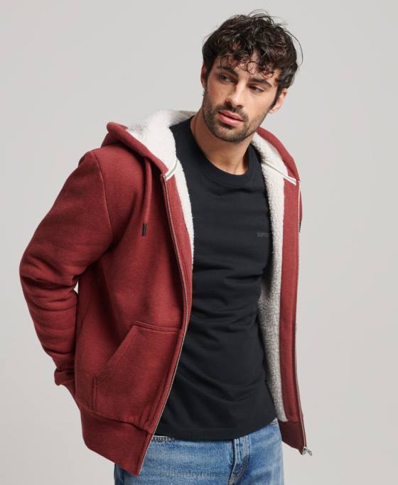 Superdry hanorac cu fermoar căptușit cu borg esențial îmbrăcăminte roșu bărbați JX0Z4992