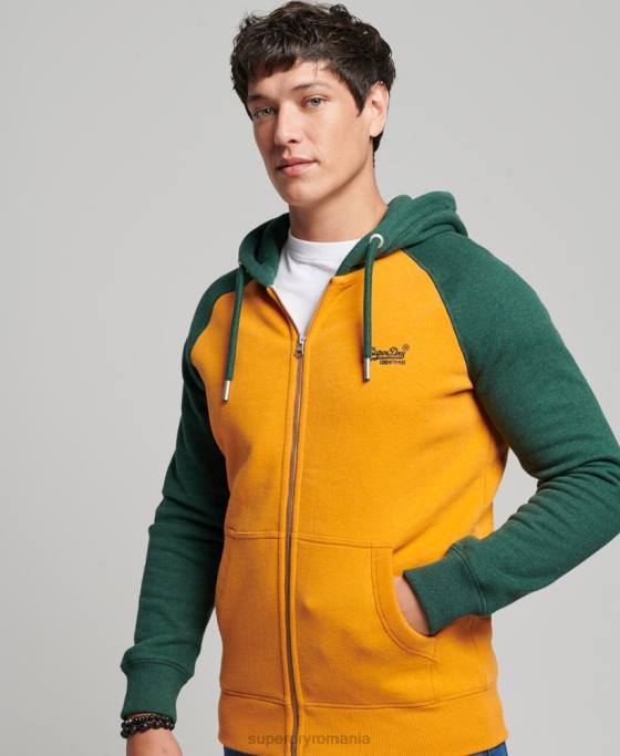 Superdry hanorac cu fermoar de baseball cu logo vintage brodat îmbrăcăminte aur bărbați JX0Z490