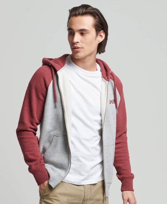 Superdry hanorac cu fermoar din bumbac organic cu logo vintage îmbrăcăminte gri deschis bărbați JX0Z674