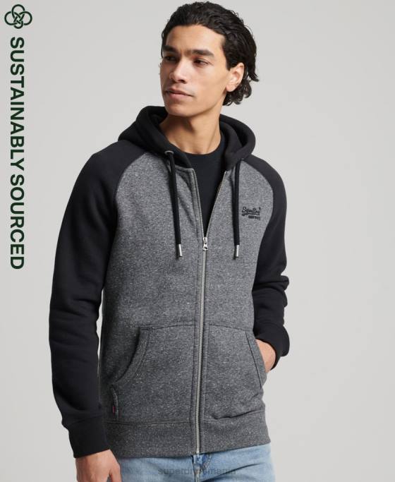 Superdry hanorac cu fermoar din bumbac organic cu logo vintage îmbrăcăminte gri inchis bărbați JX0Z666
