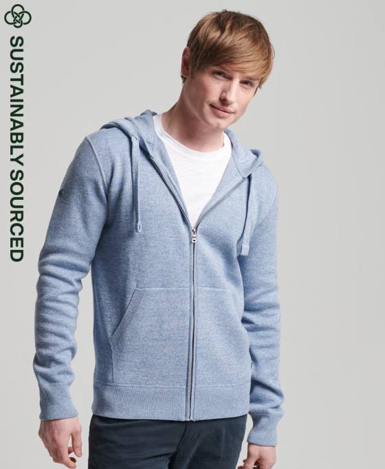 Superdry hanorac cu fermoar din bumbac organic esențial îmbrăcăminte albastru inchis bărbați JX0Z5260