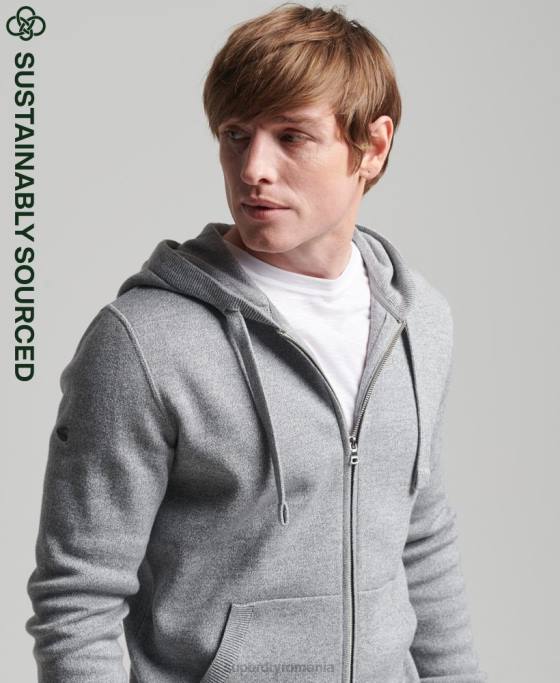 Superdry hanorac cu fermoar din bumbac organic esențial îmbrăcăminte gri bărbați JX0Z5257