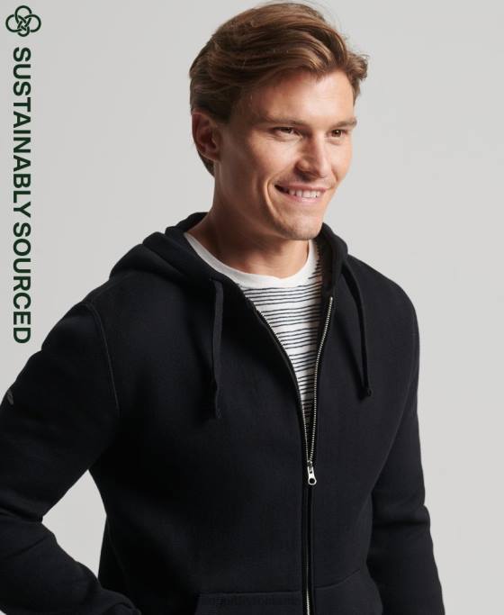 Superdry hanorac cu fermoar din bumbac organic esențial îmbrăcăminte negru bărbați JX0Z5262