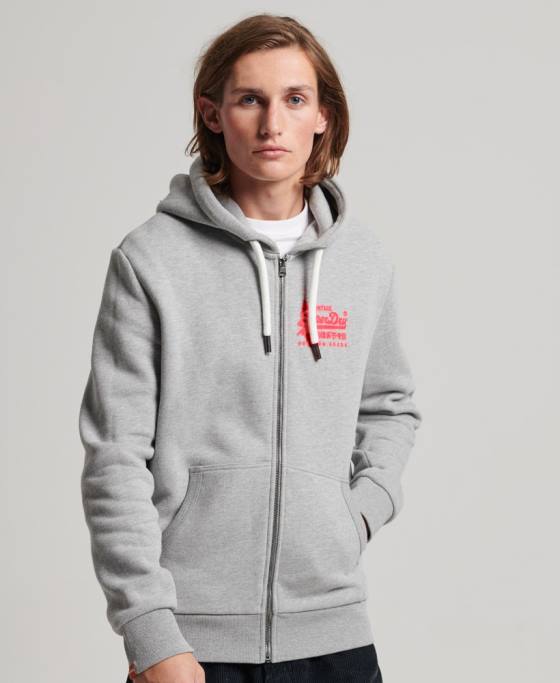 Superdry hanorac cu fermoar neon logo vintage îmbrăcăminte gri bărbați JX0Z489