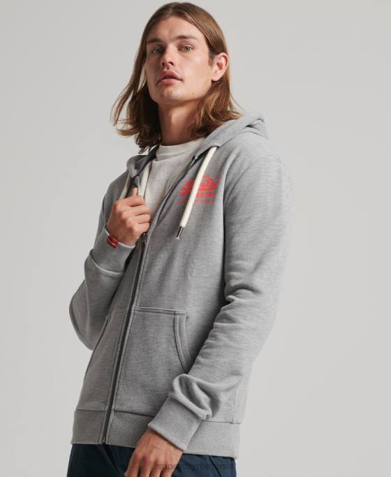 Superdry hanorac cu fermoar neon, logo vintage îmbrăcăminte gri bărbați JX0Z539