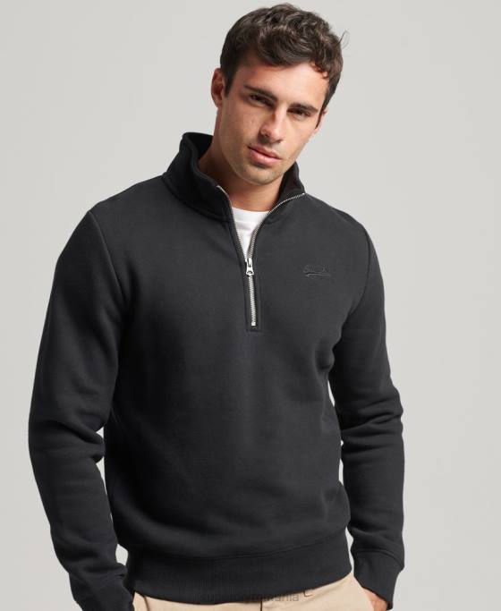 Superdry hanorac cu jumătate de fermoar cu logo esențial din bumbac organic îmbrăcăminte negru bărbați JX0Z5109