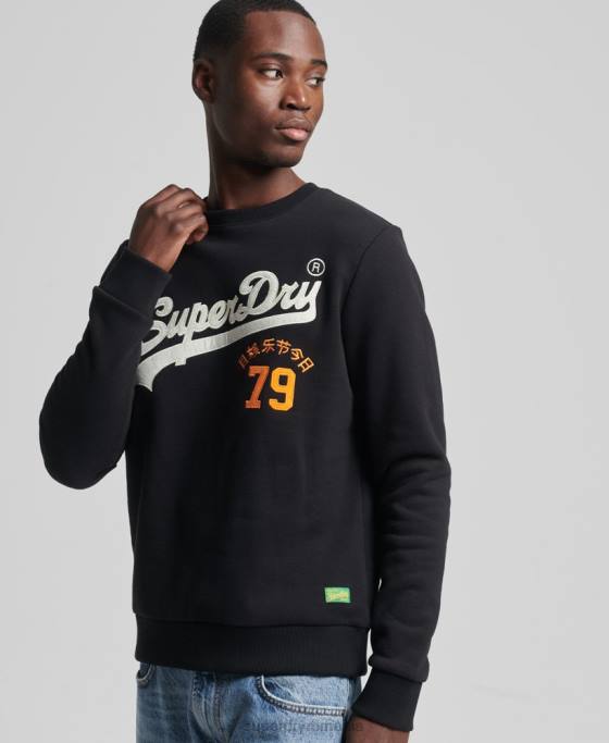 Superdry hanorac cu logo vintage interest crew îmbrăcăminte negru bărbați JX0Z740