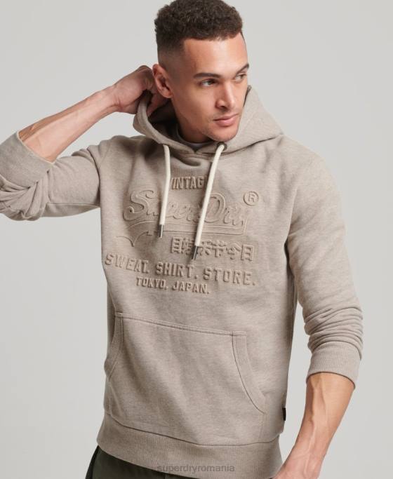 Superdry hanorac cu logo vintage în relief îmbrăcăminte cremă bărbați JX0Z737
