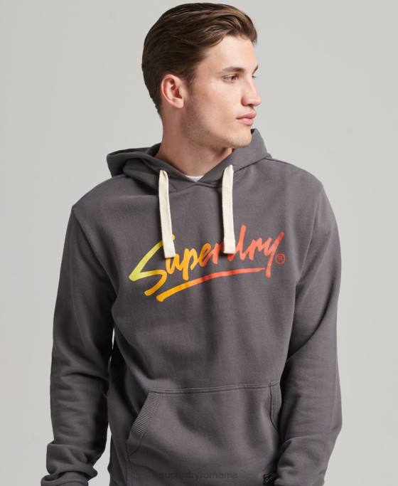 Superdry hanorac de epocă, fără periaj, cu scriere în centrul orașului îmbrăcăminte gri inchis bărbați JX0Z817