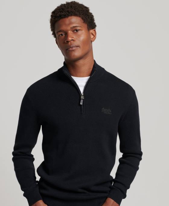 Superdry hanorac henley din bumbac organic brodat îmbrăcăminte negru bărbați JX0Z5256