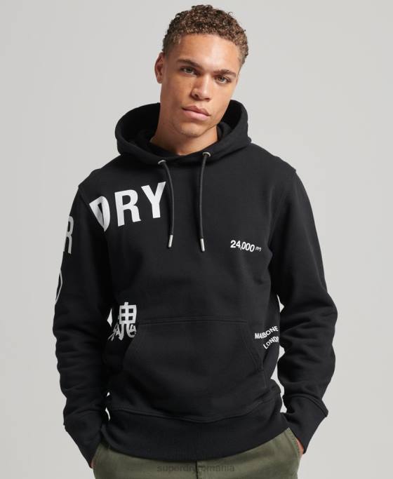 Superdry hanorac largi cu imprimeu cu logo stivuit îmbrăcăminte negru bărbați JX0Z5084