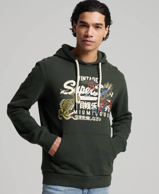Superdry hanorac narativ neperiat cu logo vintage îmbrăcăminte verde bărbați JX0Z884