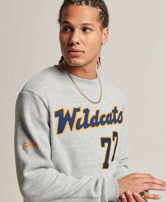 Superdry hanorac vintage colegial pentru echipaj îmbrăcăminte gri bărbați JX0Z5078