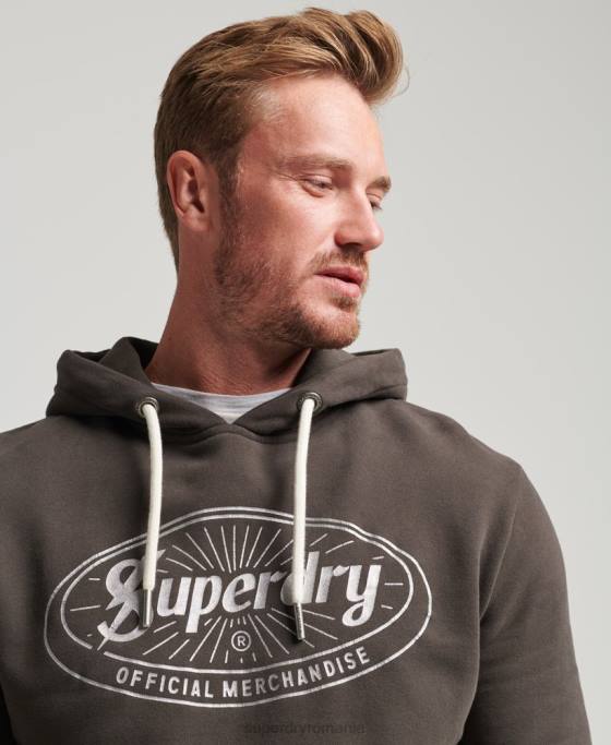 Superdry hanorac vintage cu logo-ul fulgerului îmbrăcăminte gri inchis bărbați JX0Z5073