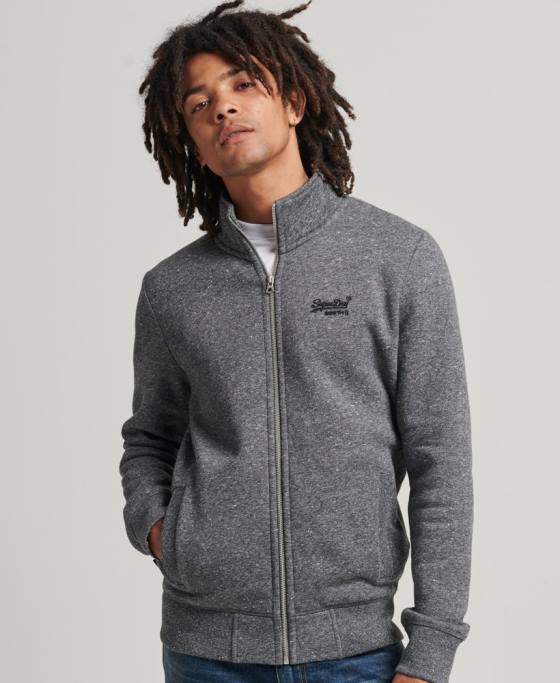 Superdry top din bumbac organic cu fermoar cu logo vintage îmbrăcăminte gri inchis bărbați JX0Z5010