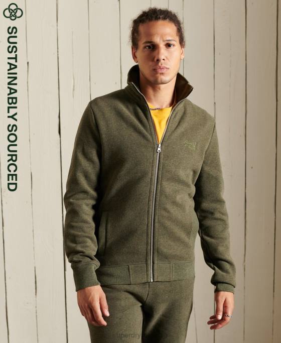 Superdry top din bumbac organic cu fermoar cu logo vintage îmbrăcăminte kaki bărbați JX0Z5173