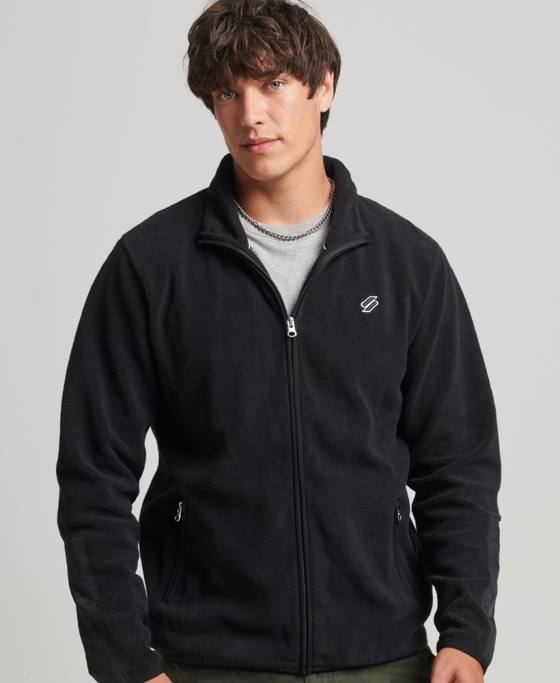 Superdry geacă cu fermoar din fleece cu logo îmbrăcăminte negru bărbați JX0Z4996