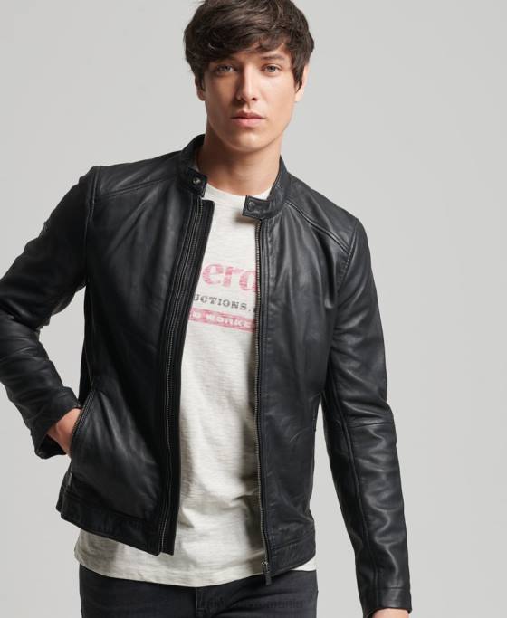 Superdry geacă de curse din piele ușoară hero îmbrăcăminte negru bărbați JX0Z4607