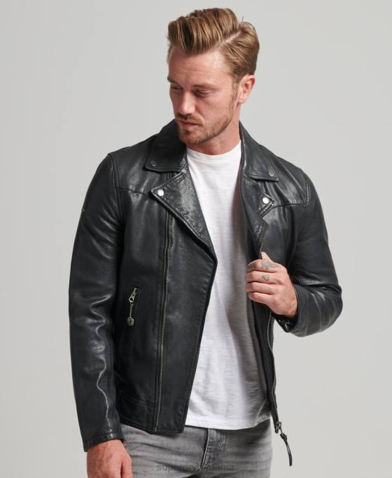 Superdry geacă de motociclist din piele îmbrăcăminte negru bărbați JX0Z953