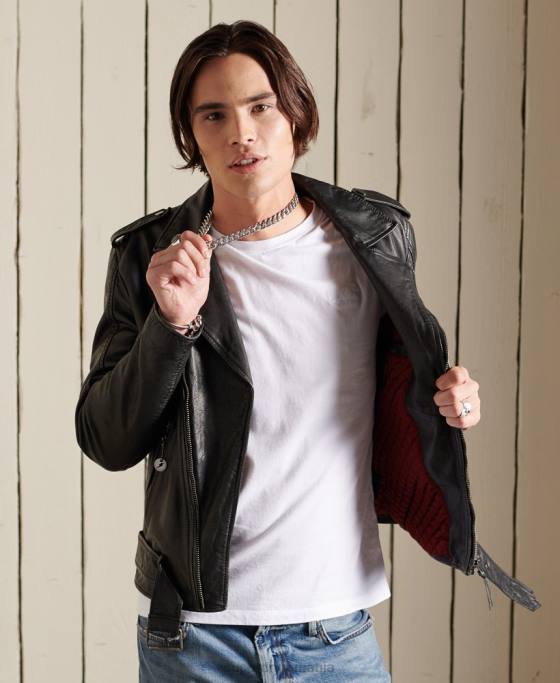 Superdry geacă motociclist din piele de epocă îmbrăcăminte negru bărbați JX0Z4784