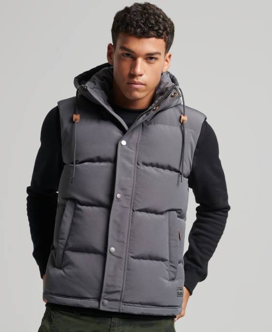 Superdry gilet puf cu glugă Everest îmbrăcăminte gri inchis bărbați JX0Z963