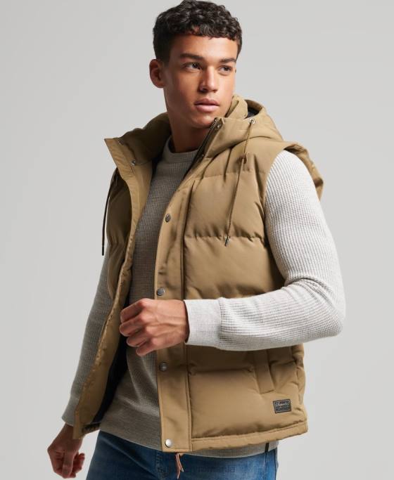 Superdry gilet puf cu glugă Everest îmbrăcăminte maro bărbați JX0Z1065
