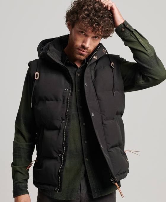 Superdry gilet puf cu glugă Everest îmbrăcăminte negru bărbați JX0Z929