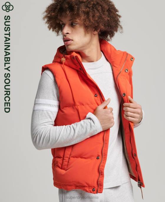 Superdry gilet puf cu glugă Everest îmbrăcăminte portocale bărbați JX0Z4460