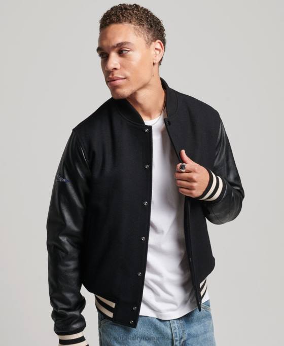 Superdry jachetă bomber de colegiu îmbrăcăminte gri inchis bărbați JX0Z1050